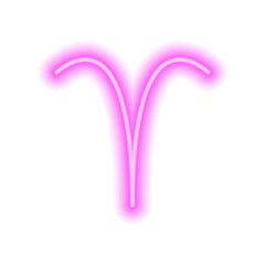 Pink neon zodiac sign Aries on white. Predictions, astrology, horoscope.