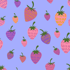 
Seamless pattern with strawberries in cartoon style. Cute background, great for textiles, wallpapers, scrapbooking