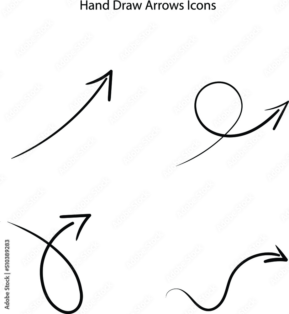 Poster set of arrow of different and styles in the technique of doodles drawn. Vector collection of arrow pointers.