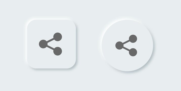 Share solid icons set in neomorphic design style. Connect, data sharing, link symbol, network share, share icon button set.