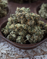 Fototapeta na wymiar Cannabis buds dried, cured and trimmed.