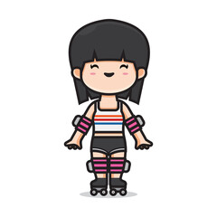 cute girl riding roller skates vector