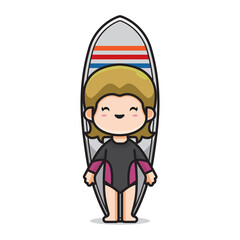 cute surfer girl vector