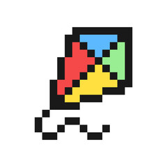 Kite icon in pixel art design isolated on white background, vector sign symbol