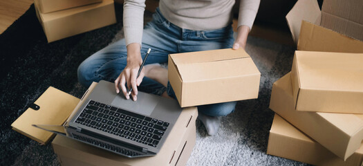 Starting small businesses SME owners female entrepreneurs Write the address on receipt box and...