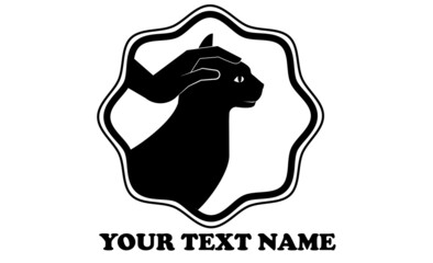 A silhouette cat pet animal detailed graphic. Care black cat logo with white background