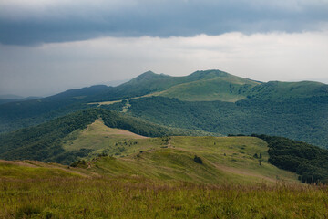 Landscape of the beautiful Polish mountains of the Bieszczady Mountains, part of the Carpathians. Dreamlike mountains, a symbol of freedom and independence. A place for many artists.Mountain landscape