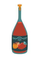 Bottle of grape wine isolated on white background. Flat vector cartoon illustration, clipart.