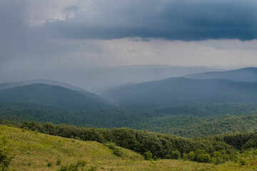 Landscape of the beautiful Polish mountains of the Bieszczady Mountains, part of the Carpathians. Dreamlike mountains, a symbol of freedom and independence. A place for many artists.Mountain landscape