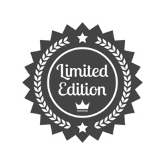Limited edition label with crown. Black vector sticker, stamp or badge.
