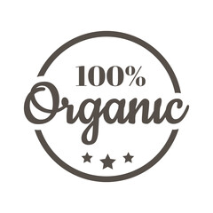 100% Organic black vector label. Product stamp, sticker or badge.