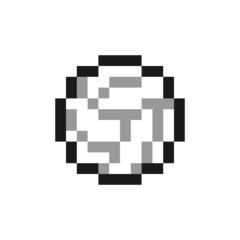 Volleyball ball icon in pixel art design isolated on white background, vector sign symbol