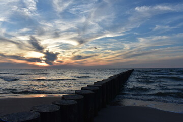 Ostsee - Polen - Strand - Sonnenuntergang - Möven - Wasser