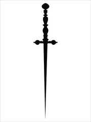 Dagger in retro style. Black silhouette. Vintage look
