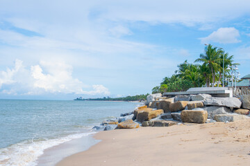 beautiful beach with coconut tree in thailand,Bangsaen Beach