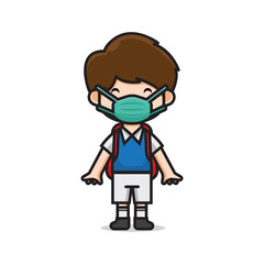 cute boy student wearing mask vector