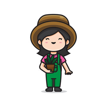 cute girl gardener vector