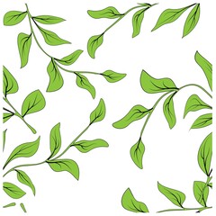 Beautiful closeup of green leaves for decoration design. Abstract green color background. Vector fabric seamless pattern. Botanical print. Summer vector illustration.