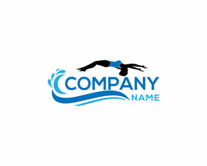 Creative Swimming Logo Design. Women Dive Swimming Pool Logo Vector Illustration on White Background.