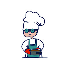 Cartoon chef boy with cake mold. 