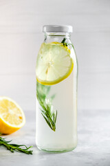 Summer refreshing drink without alcohol. Cold lemon drink.