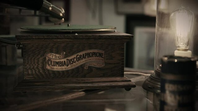 The Columbia Disk Graphophone with old light bulb