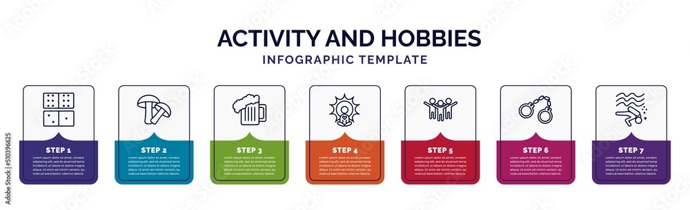 Poster infographic template with icons and 7 options or steps. infographic for activity and hobbies concept