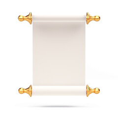 Fototapeta Scroll paper with golden handles isolated on white - 3d rendering obraz