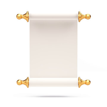 Scroll paper with golden handles isolated on white - 3d rendering