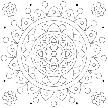 Mandala. Coloring page. Black and white vector illustration.