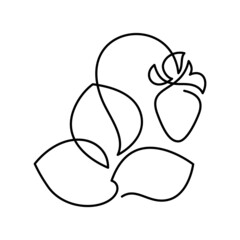 Strawberry plant in continuous line art drawing style. Strawberry bush with fruit and leaves minimalist black linear design isolated on white background. Vector illustration