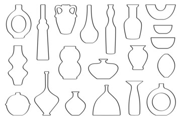 Set of pottery, modern vase shapes, set of ceramics.