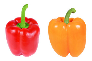 Red and orange peppers on an isolated white background