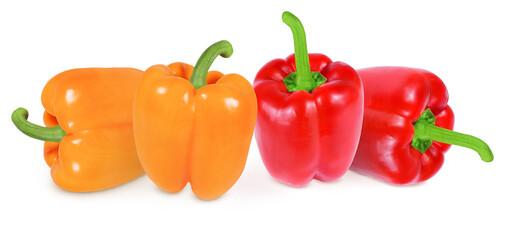 Red and orange peppers on an isolated white background.