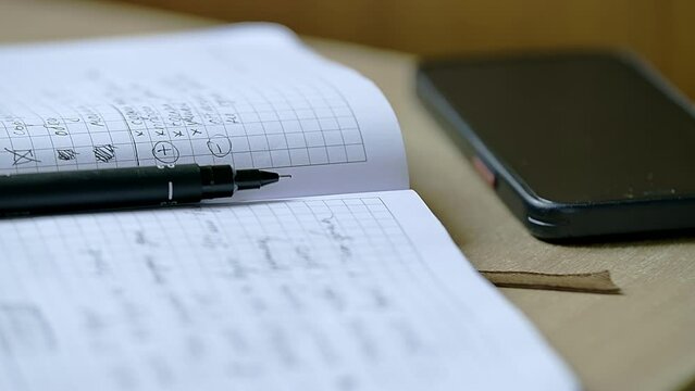 Closeup of a student's notebook with notes 