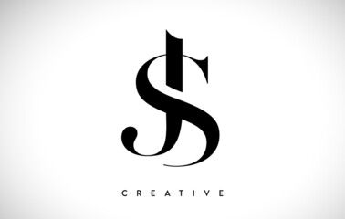 JS Artistic Letter Logo Design with Serif Font in Black and White Colors Vector Illustration