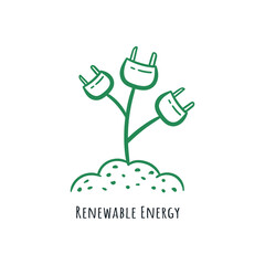 Renewable energy plug icon doodle illustration drawing hand drawn. Eco friendly environment logo