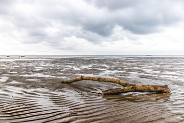 Panorama of the Wadden Sea beach at low tide in Cuxhaven