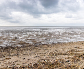 Panorama of the Wadden Sea beach at low tide in Cuxhaven