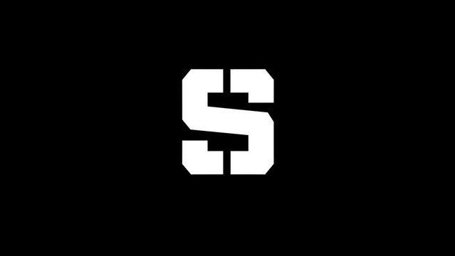 White picture of S on a black background. american alphabet. english language for writing. Distortion liquid style transition icon for your project. 4K video animation for motion graphics and