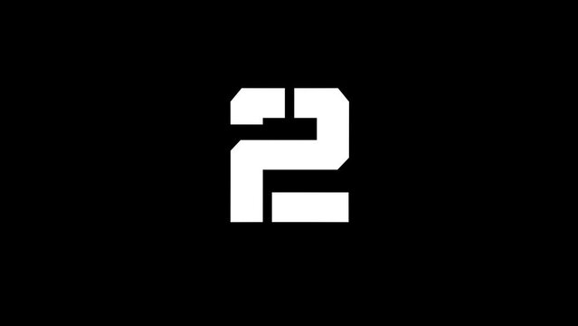 White picture of 2 on a black background. simple numbers for sports counting. records of athletes. Distortion liquid style transition icon for your project. 4K video animation for motion graphics and