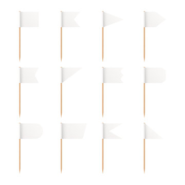 Wooden toothpick white flag collection realistic template vector illustration