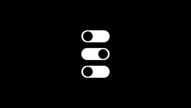 White picture of switches on a black background. touch function switch. Distortion liquid style transition icon for your project. 4K video animation for motion graphics and compositing.