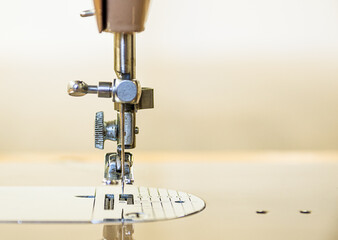 Vintage Sewing Machine close up of sewing needle and foot