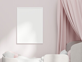 frame mockup in modern girl room interior, 3d render