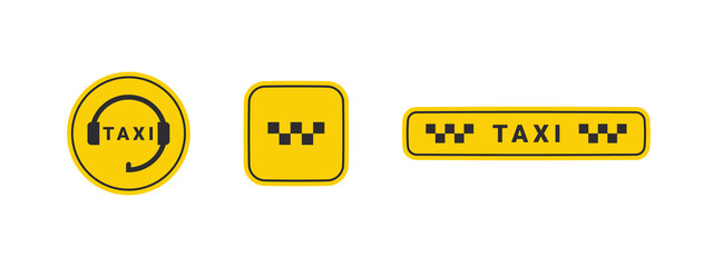 Yellow taxi service icons. Taxi service banner elements. Round the clock taxi service. Vector icons