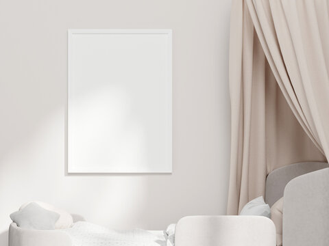 Frame Mockup In Modern Kids Room Interior, 3d Render