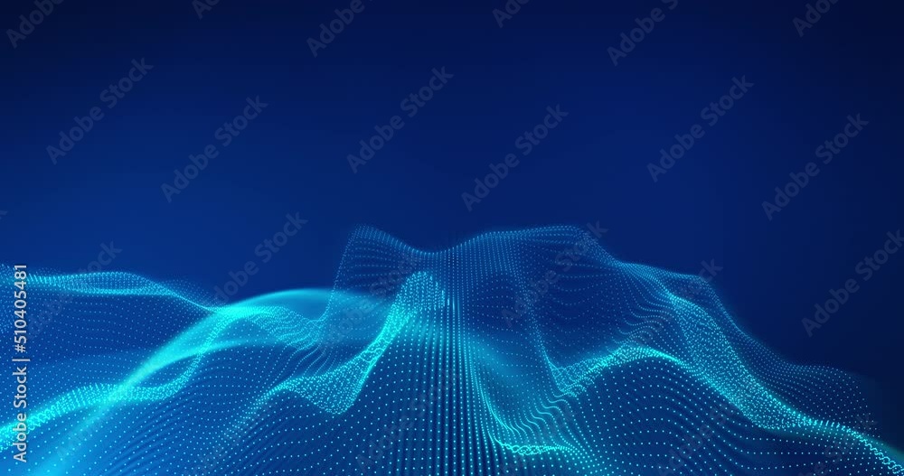Poster big data surfing the metaverse. particles with blue led light on abstract background. artificial int