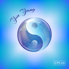 Yin yang bubble on blue background. EPS10 vector format
