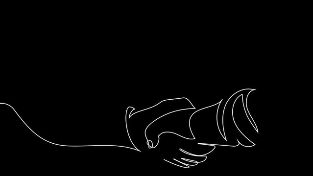Continuous line drawing of an office worker fills out documents with a pen. Works in the office with documents. Office worker. High quality 4k footage